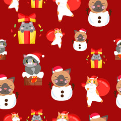 cute cat and kitty for Christmas day seamless pattern wallpaper background