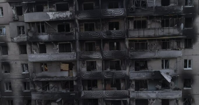 IRPIN, UKRAINE - JUNE 22, 2022: buildings destroyed by the Russian army