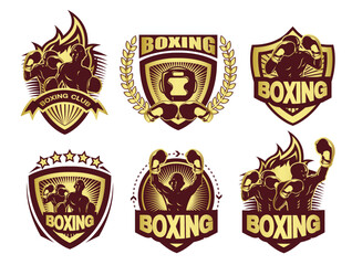 Collection of golden boxing logo set