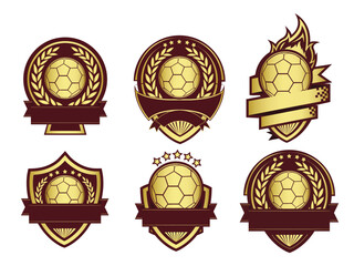 Group of golden soccer banner or template set