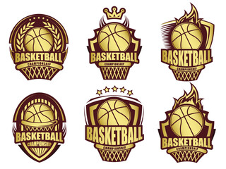 Illustration of golden basketball symbol set