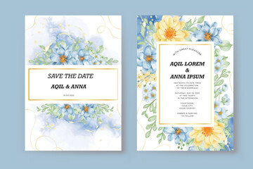 beauty flower yellow blue wedding invitation template