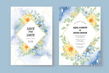 Fototapeta na wymiar flower yellow blue luxury wedding invitation template