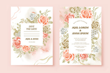 wedding invitation template with beauty abstract dark beige and blush rose
