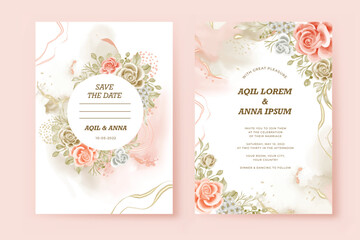 dark beige and blush rose abstract floral frame wedding invitation template