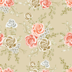 seamless pattern with rose orange and green