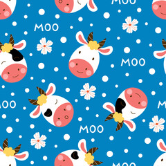 Seamless pattern with cute baby cows