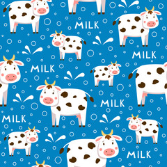 Cute seamless pattern with standing cows