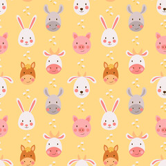 Seamless vector pattern with cute farm animals