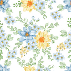 Fototapeta na wymiar seamless pattern with flower blue and yellow