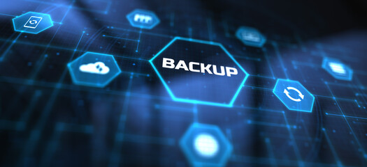 Data backup information protection cyber security concept on virtual screen.