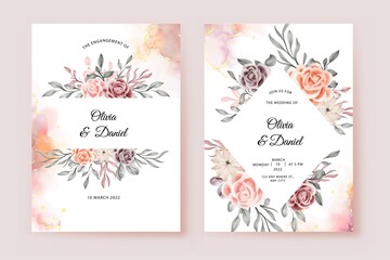 Beautiful hand drawing wedding invitation with roses
