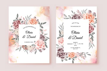 wedding invitation card with beautiful watercolor flower