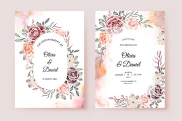 Beautiful rose and leaves wedding invitation card