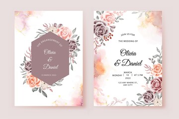 wedding invitation card with Beautiful rose and leaves