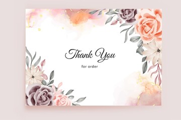 thanks card with Beautiful rose and leaves