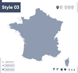France - map isolated on white background. Outline map. Vector map. Shape map.