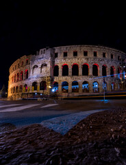 Pula Arena by night, Istria County, Croatia