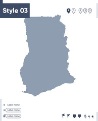 Naklejka premium Ghana - map isolated on white background. Outline map. Vector map. Shape map.