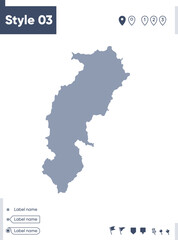 Obraz premium Chhattisgarh, India - map isolated on white background. Outline map. Vector map. Shape map.