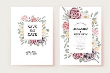 floral rose wedding invitation card template