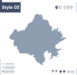 Rajasthan, India - map isolated on white background. Outline map. Vector map. Shape map.