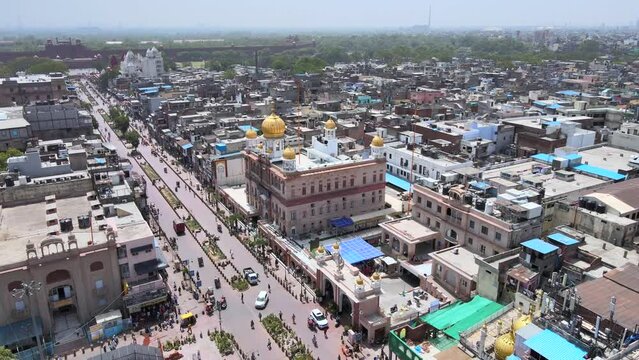 An Aerial Shot of Chandni Chowk Market at Delhi,India
