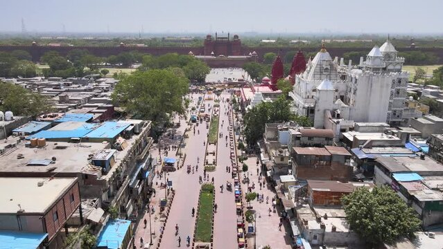 An Aerial Shot of Chandni Chowk Market at Delhi,India