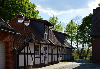 Historical Buildings in the Old Town of Nienburg at the River Weser, Lower Saxony