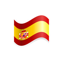 Spain flag icon. National flag icon vector. Spain.  Flag of Spain  in motion, developing in the wind, on a white background. Banner template for brochures, poster or banner.