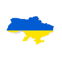 Map of Ukraine.  Vector Ukrainian map with  flag isolated on white background.  Silhouette of Ukraine  colored in National Flag - Vector illustrations isolated on white.