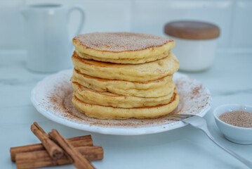 Fototapeta na wymiar cinnamon pancakes for breakfast