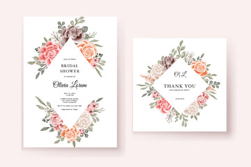 wedding invitation template 2 side with flower frame