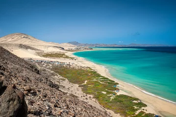Selbstklebende Fototapete Strand Sotavento, Fuerteventura, Kanarische Inseln Playa de Sotavento und Playa del Slamo auf Fuerteventura