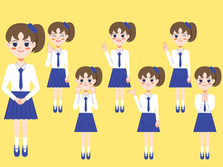 Set of girls with different emotions Illustration. 2D character