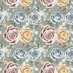 seamless pattern with floral rose green