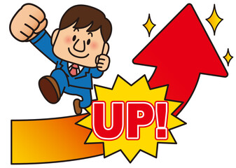 成績,アップ,矢印,上がる,ビジネス,サラリーマン,頑張る,仕事,ビジネスマン,会社員,社会人,会社,職業,社会,オフィス,笑顔,成績アップ,文字,人物,伸びる,成長,上昇,増加,上昇中,急成長,上向き,急上昇,レベルアップ,アイコン,方向,強調,ワンポイント,向上,グラデーション,記号,カーブ,曲線,シンプル,ポイント,向き,増大,拡大,運気,伸び,ポジティブ,右肩上がり,素材,イラスト
