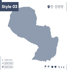 Paraguay - map isolated on white background. Outline map. Vector map. Shape map.