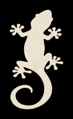 Gecko is made from plywood boards isolated on black background with clipping path