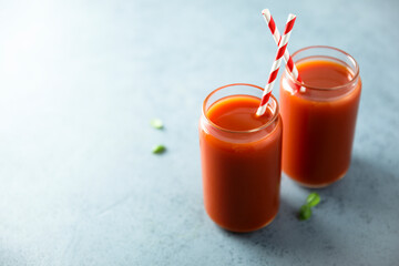 Freshly made tomato drink served for two