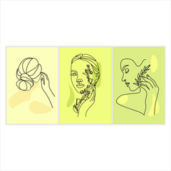 Vector portrait in a minimalist style. Line flower, female portrait. Hand drawn abstract feminine print. Used for social media stories, beauty logos, poster illustrations, cards, t-shirt printing