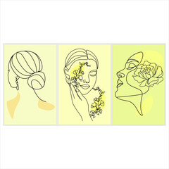Vector portrait in a minimalist style. Line flower, female portrait. Hand drawn abstract feminine print. Used for social media stories, beauty logos, poster illustrations, cards, t-shirt printing