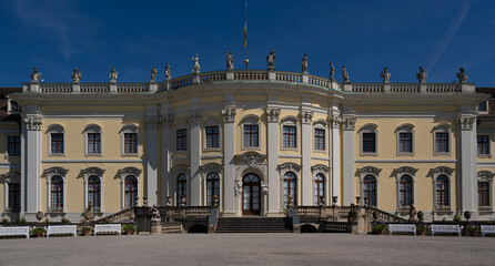 Fototapeta na wymiar The 18th century Baroque Residenzschloss Ludwigsburg, inspired by Versailles Palace. View of the new main building from the south. Baden Wuerttemberg, Germany, Europe