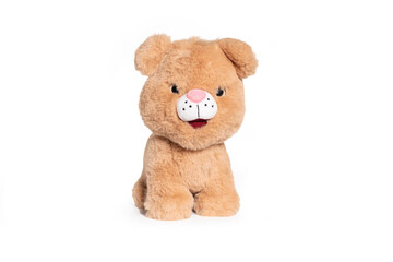 Funny toy cat isolated on white background.