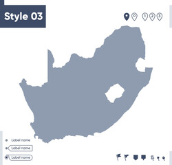South Africa - map isolated on white background. Outline map. Vector map. Shape map.