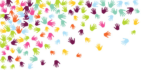 Colorful kids handprints art therapy concept vector illustration.