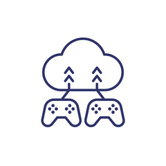Cloud gaming line icon with gamepads