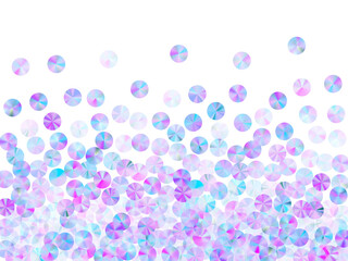 Purple sequins confetti scatter vector composition. Delicate shining foil particles holiday glitter top view. Christmas confetti placer shimmering pattern.