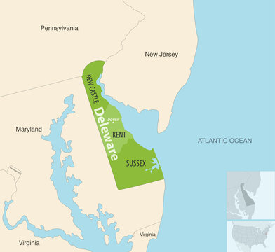 Delaware state counties vector map with neighbouring states and terrotories