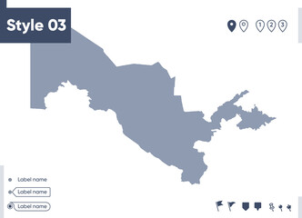 Uzbekistan - map isolated on white background. Outline map. Vector map. Shape map.